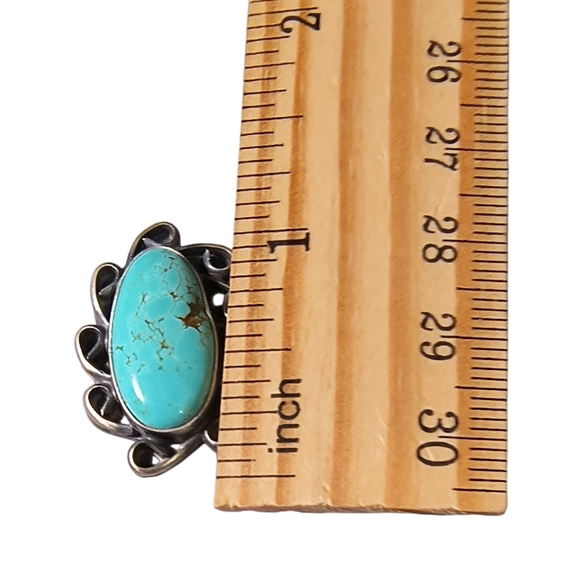 Signed Native American Pilot Mountain Turquoise And Sterling Silver Ring - Picture 3 of 12